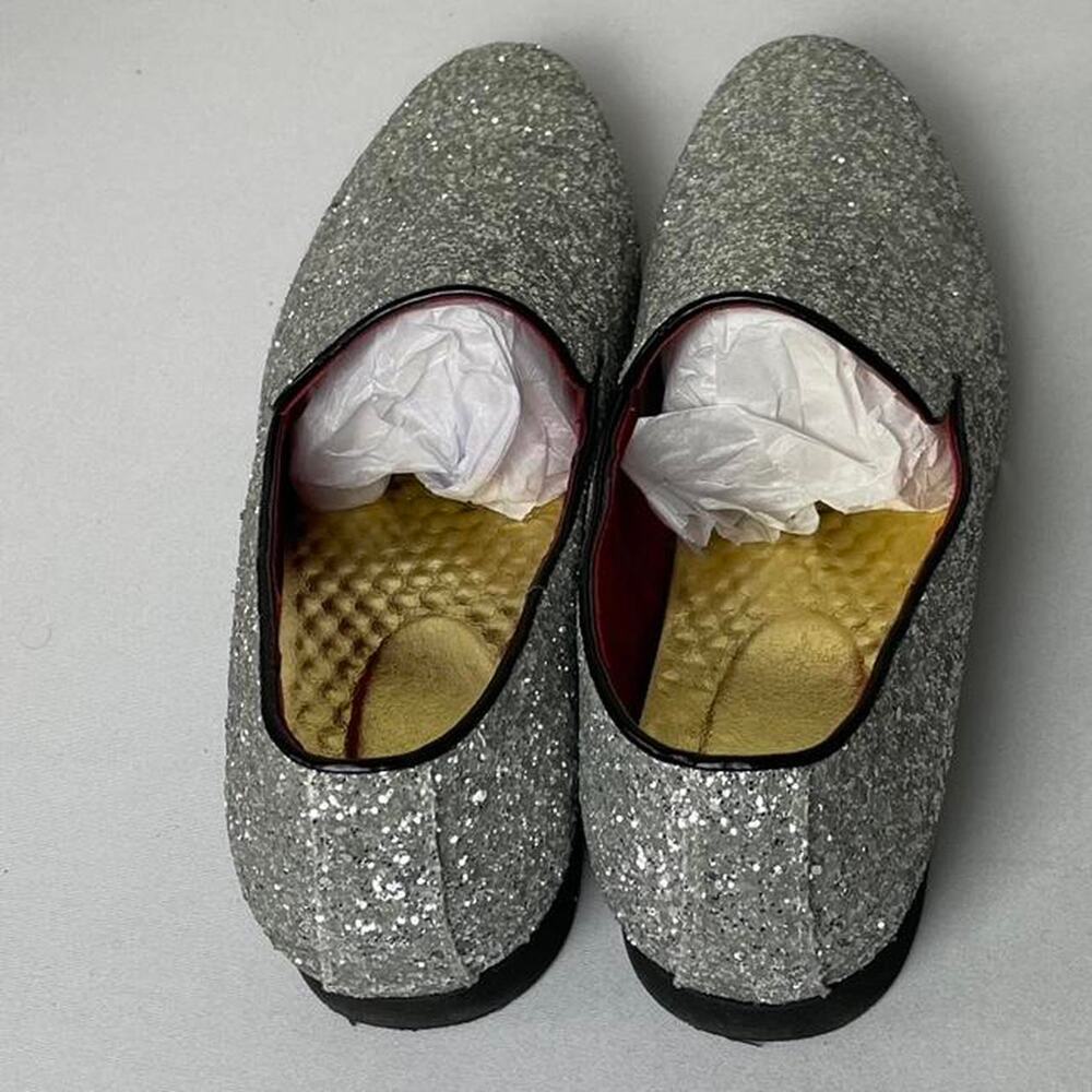 Men’s Haza Pairs Silver Sequin Loafers Size 10 Glitter Party Tuxedo Dress Shoes - Picture 5 of 7